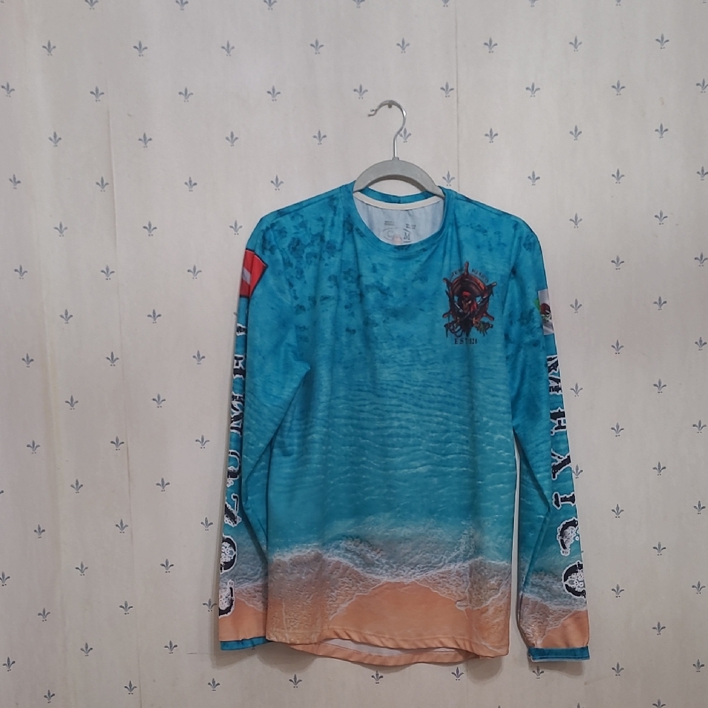 Blue Beach Print Men's Shirt